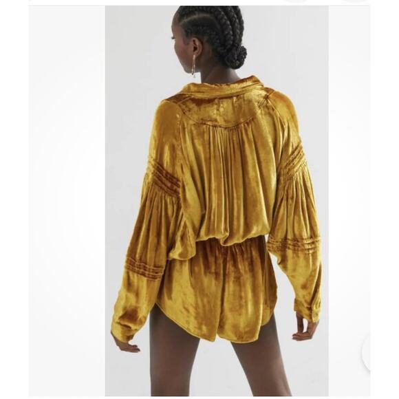 Urban Outfitters New Moon Velvet Romper Cinched Waist Tie Slouchy Gold Medium - Picture 14 of 14